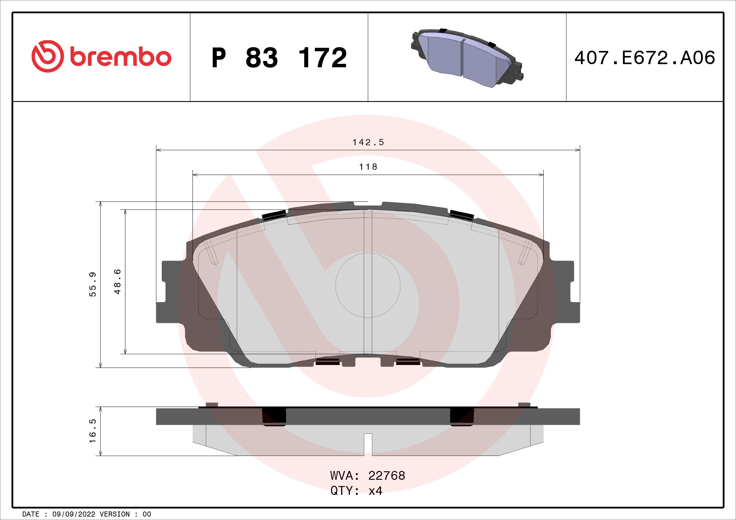 A.B.S. P 83 172 BREMBO Bremsbelagsatz, Scheibenbremse